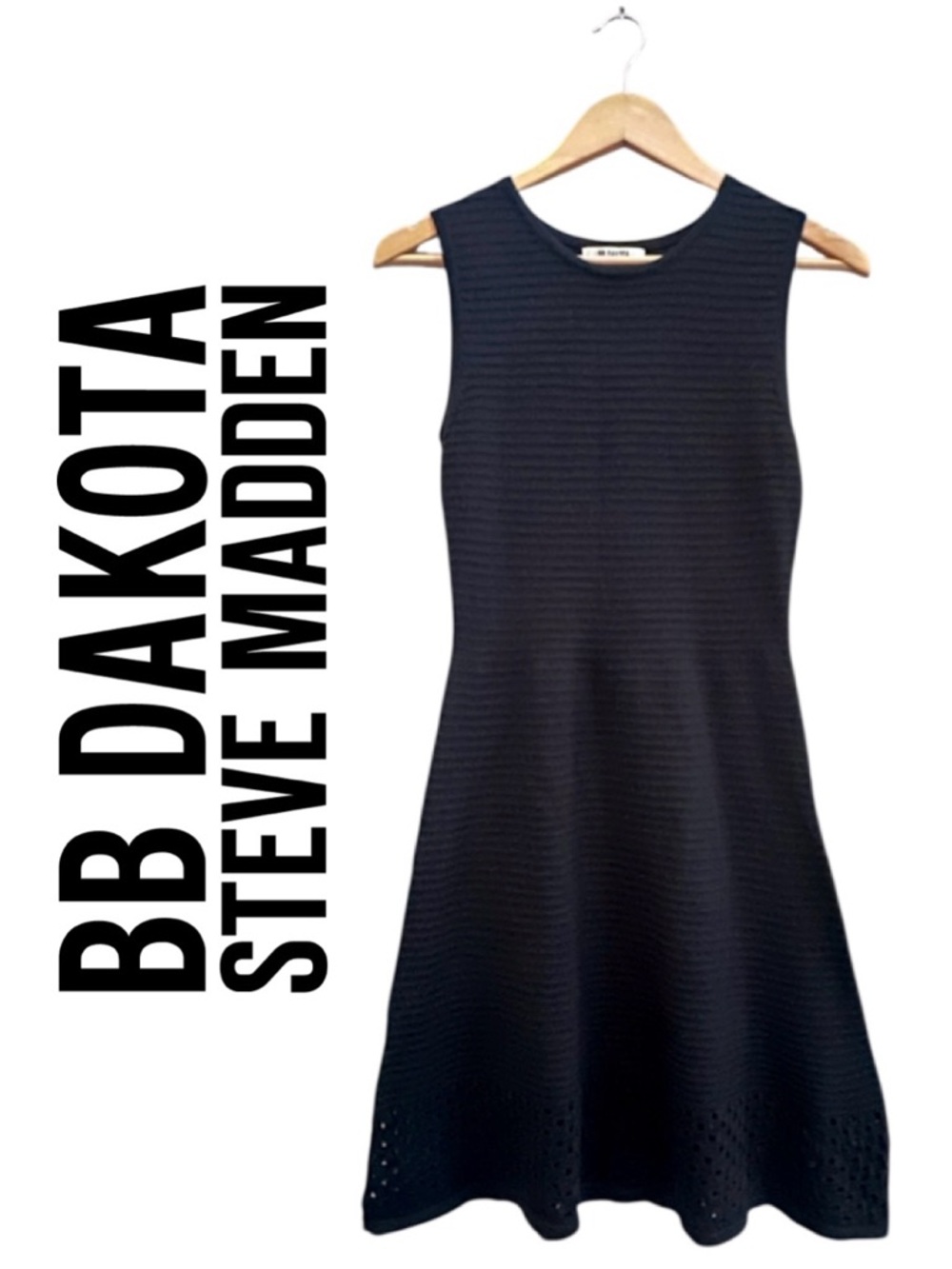 STEVE MADDEN BB DAKOTA Black Wool Blend Sleeveless Dress Stretch Ribbed Womens S